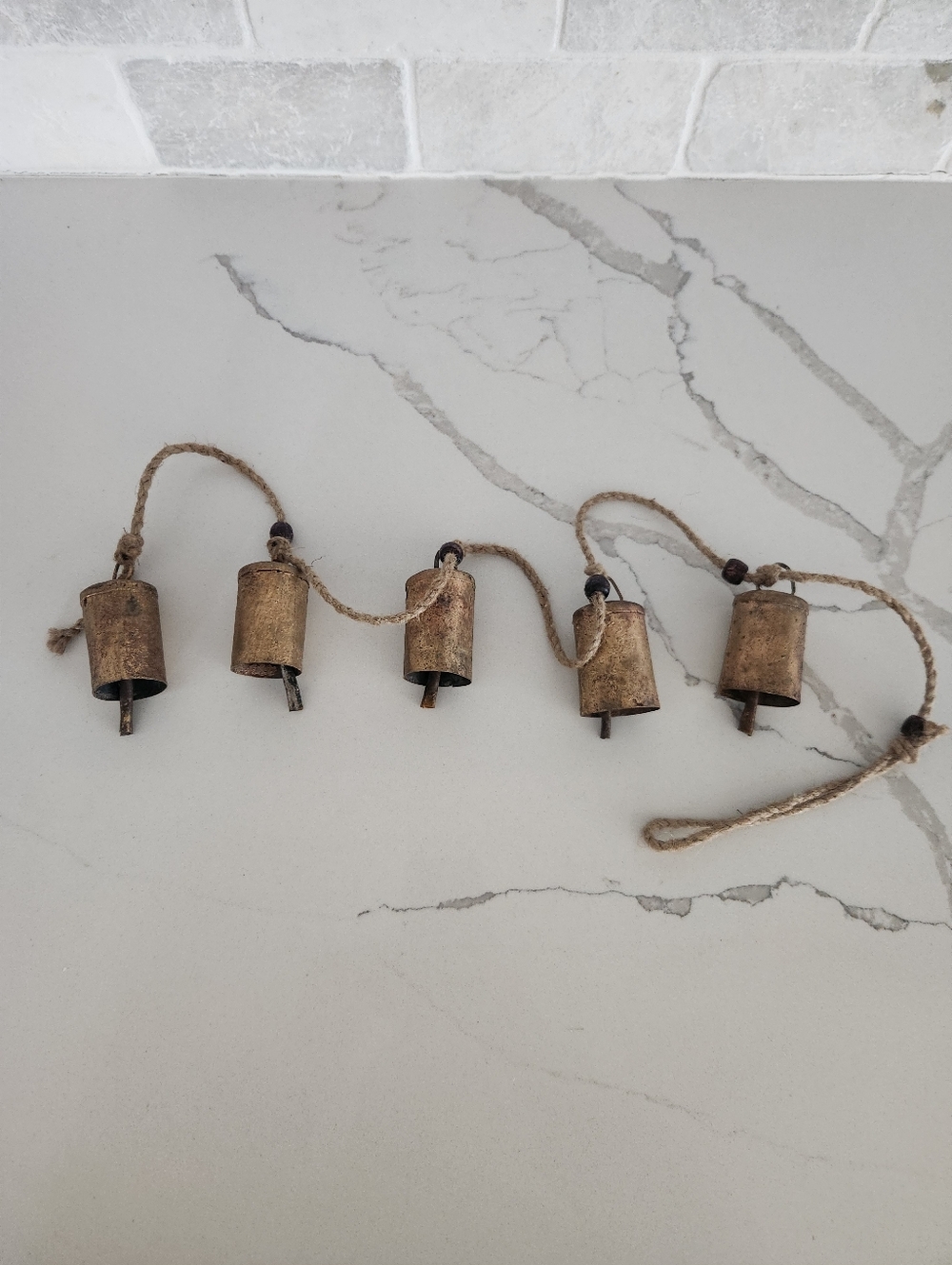 Vintage Inspired Rustic Bell Garland On Jute Rope With Wood Beads (2 Garlands)